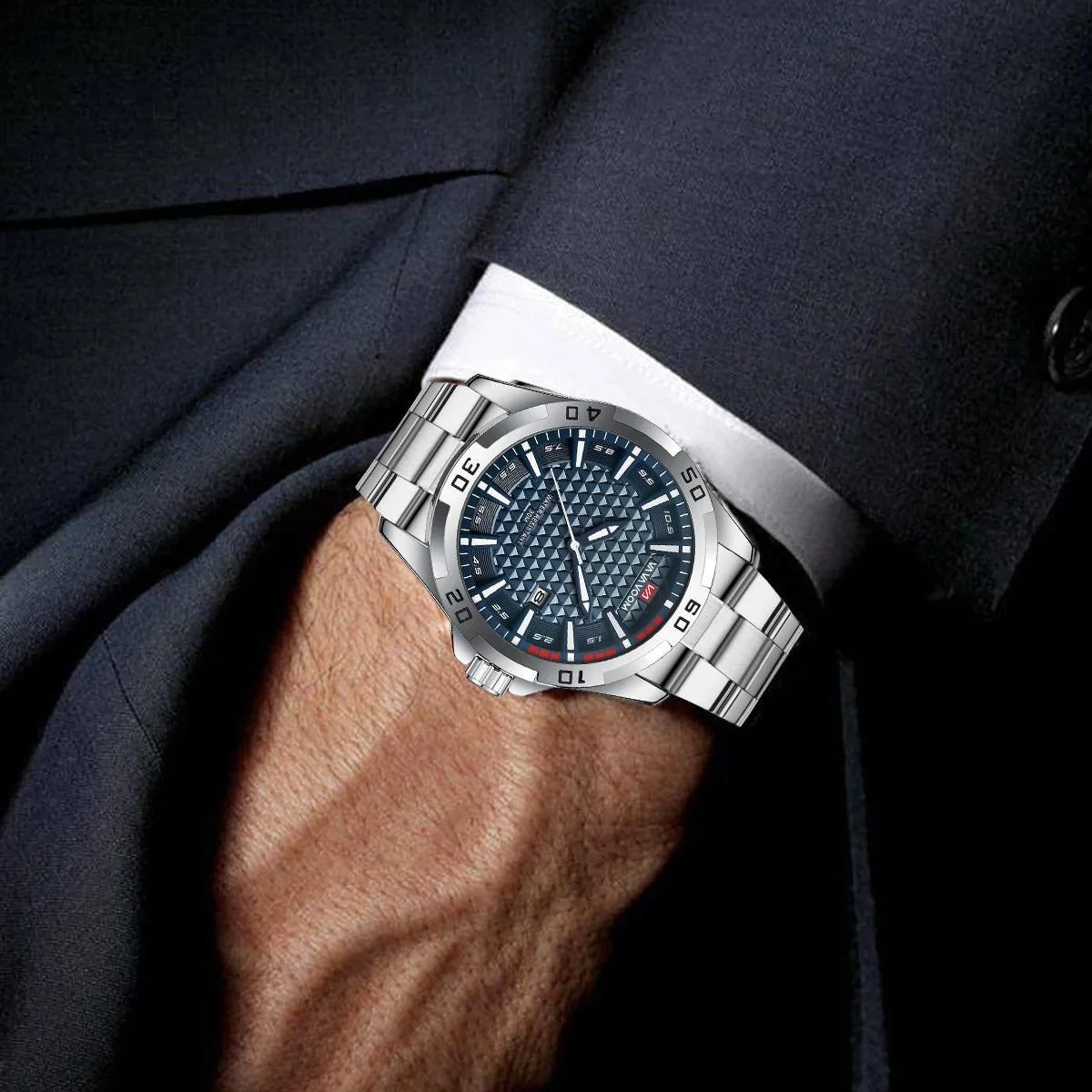 Stainless Steel Men Quartz Watch Business Fashion 45mm Calendar Clock Silver Sports 3Bar Waterproof Gift Wristatch for Men Reloj
