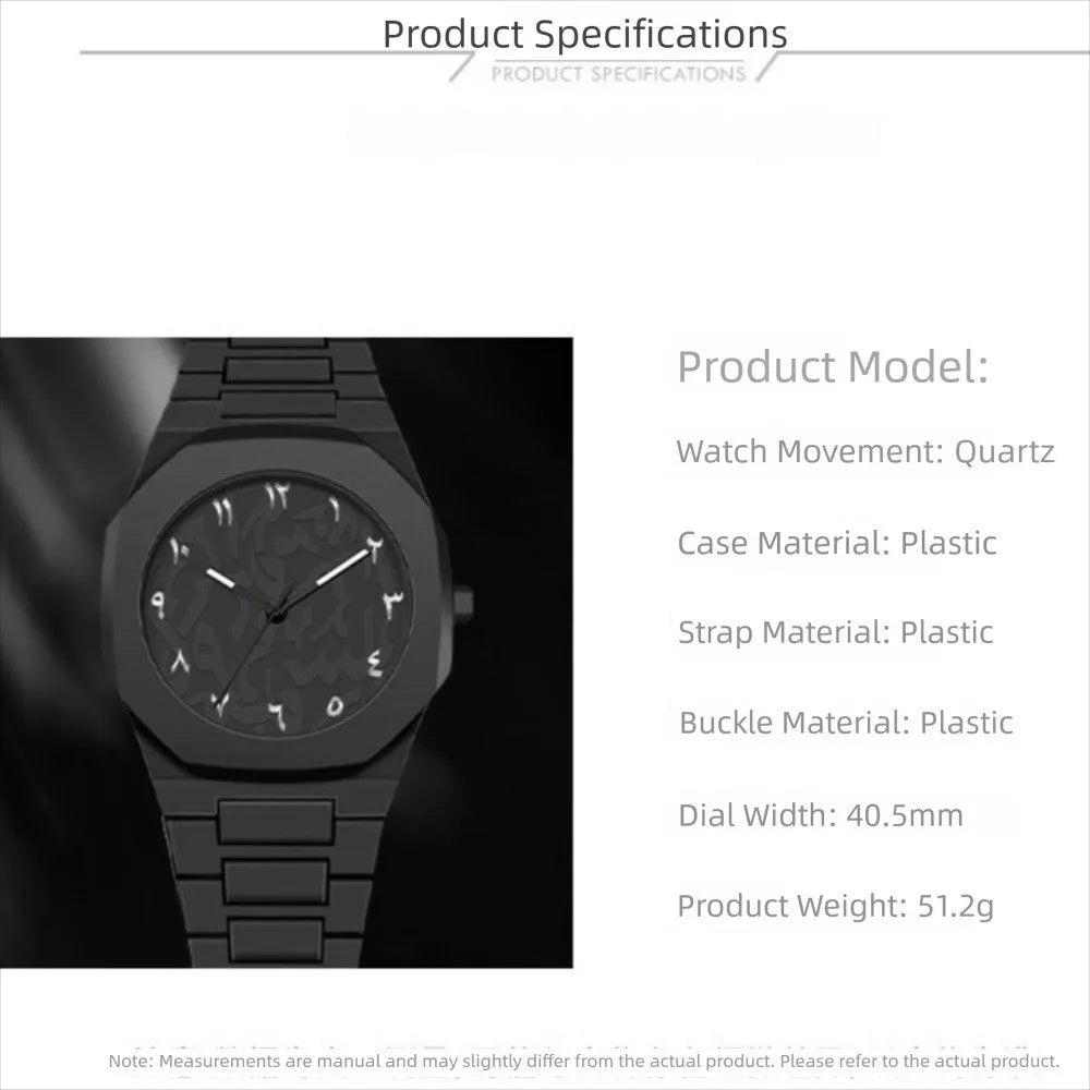 Arabic Dial Waterproof Watch Round Dial Plastic Strap Quartz Watch Exquisite Design Color Strap Business Watch Casual Wear
