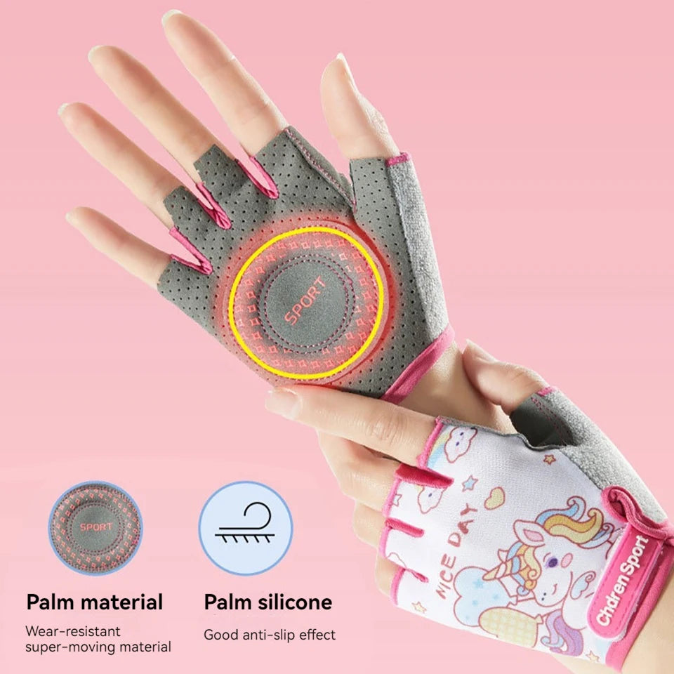 GTUBIKE Half-Finger Kids Sport Bike Gloves - Non-Slip Fingerless Kids Cycling Climbing Gloves for Boys and Girls Age 2-12