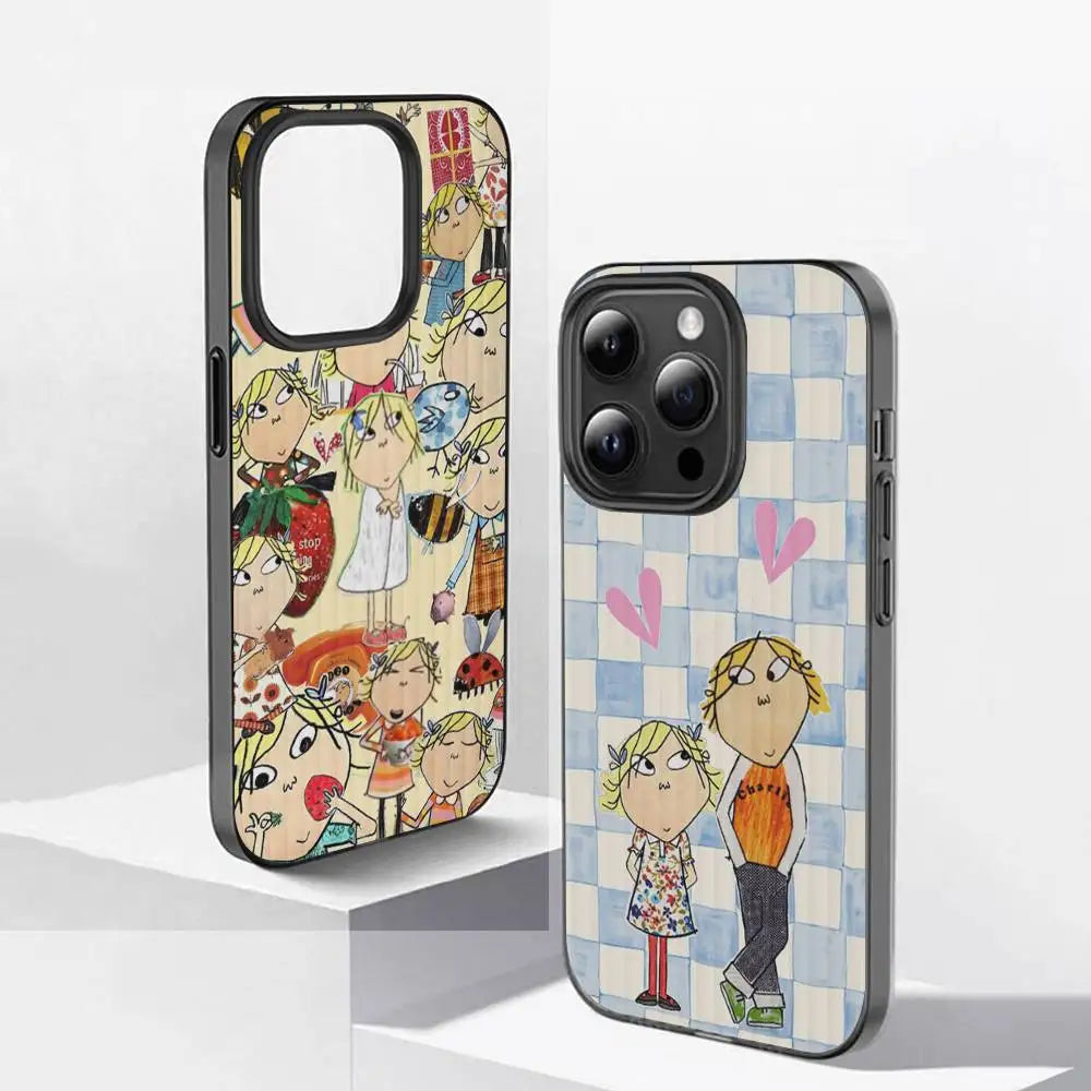 Cartoon C-CHARLIE AND LOLA  Phone Case For iPhone 17 16 15 14 13 12 11 Pro Max Plus Corrugated Bumper Back Cover Shell