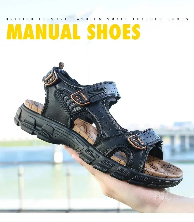 2026 New Genuine Leather Men's Sandals Summer Outdoor Non-slip Hiking Trekking Shoes for Men Beach Slippers Casual Sneakers