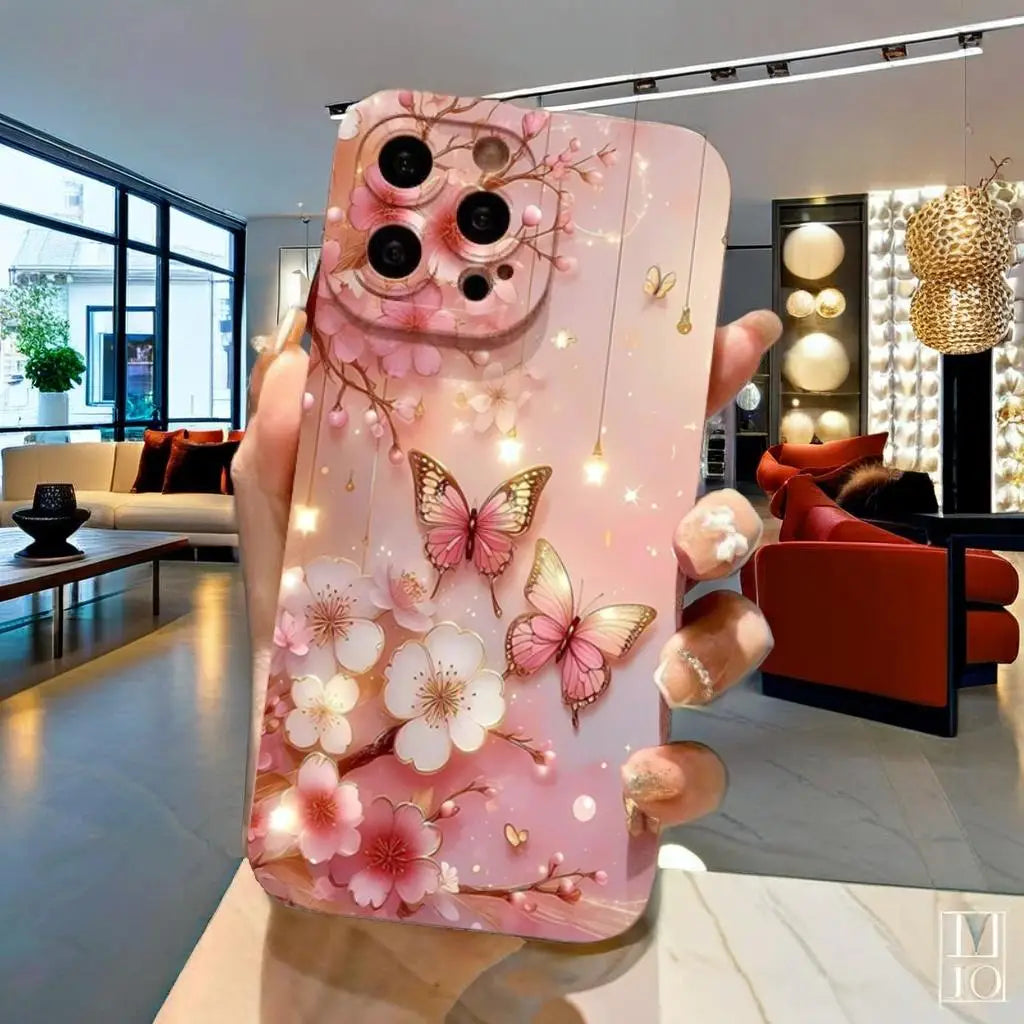 Butterfly & Floral Design Shockproof Phone Case for iPhone 7 8 16 15 16E XR XS X Plus 16 15 14 12 13 11 Pro Max SE2 Matte Cover