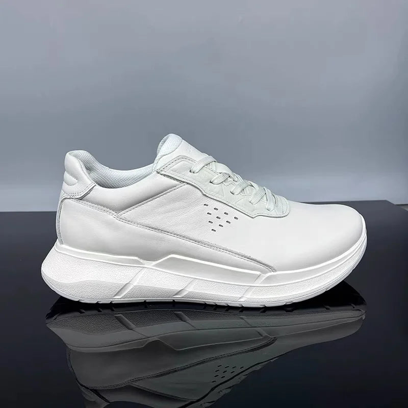 High Quality Men's Genuine Leather Casual Shoes Thick Soled Wear-resistant Hiking Couple Shoes Trendy Black Sports Shoes for Men