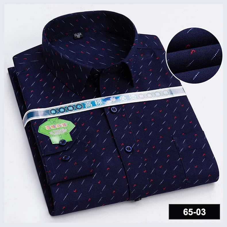 Men Print Shirts Casual Long Sleeve Striped Dress Shirt for Man Business Formal Slim Fit Button Up Polka Dot Men's Clothing
