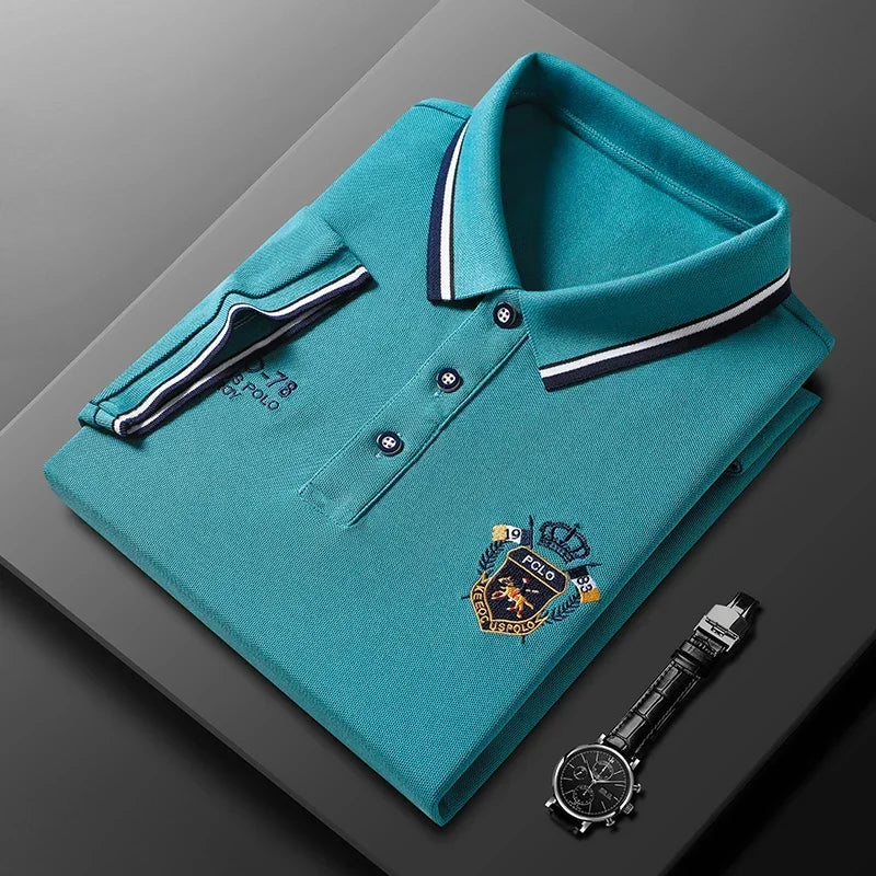 summer Men's Casual Embroidery Short Sleeve Polo Shirt New Fashion Solid Color Top