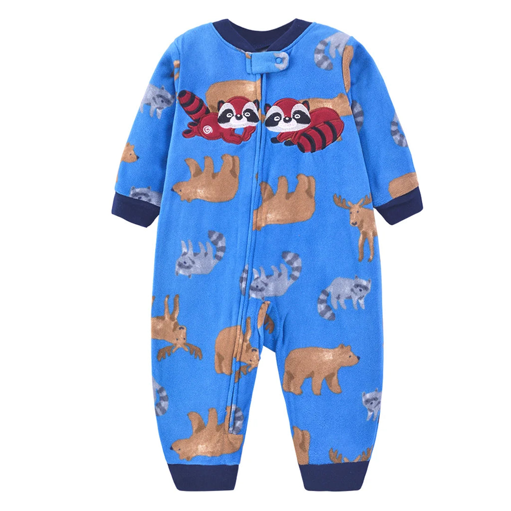 Newborn Baby Clothes Cartoon Bear Rompers Zipper Infant Boys Girls Spring Autumn Jumpsuits Polar Fleece Outfit 9-24Month