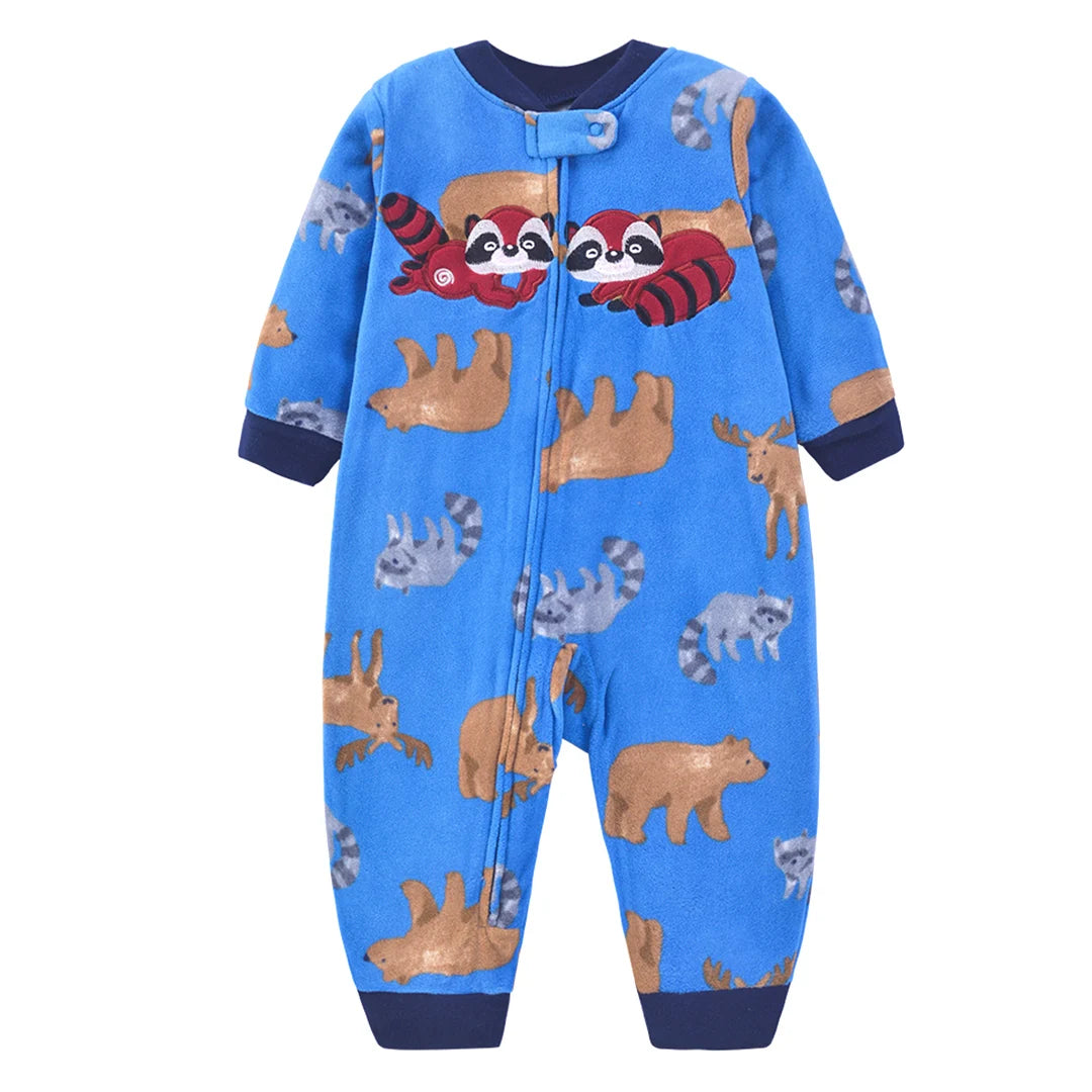 Newborn Baby Clothes Cartoon Bear Rompers Zipper Infant Boys Girls Spring Autumn Jumpsuits Polar Fleece Outfit 9-24Month