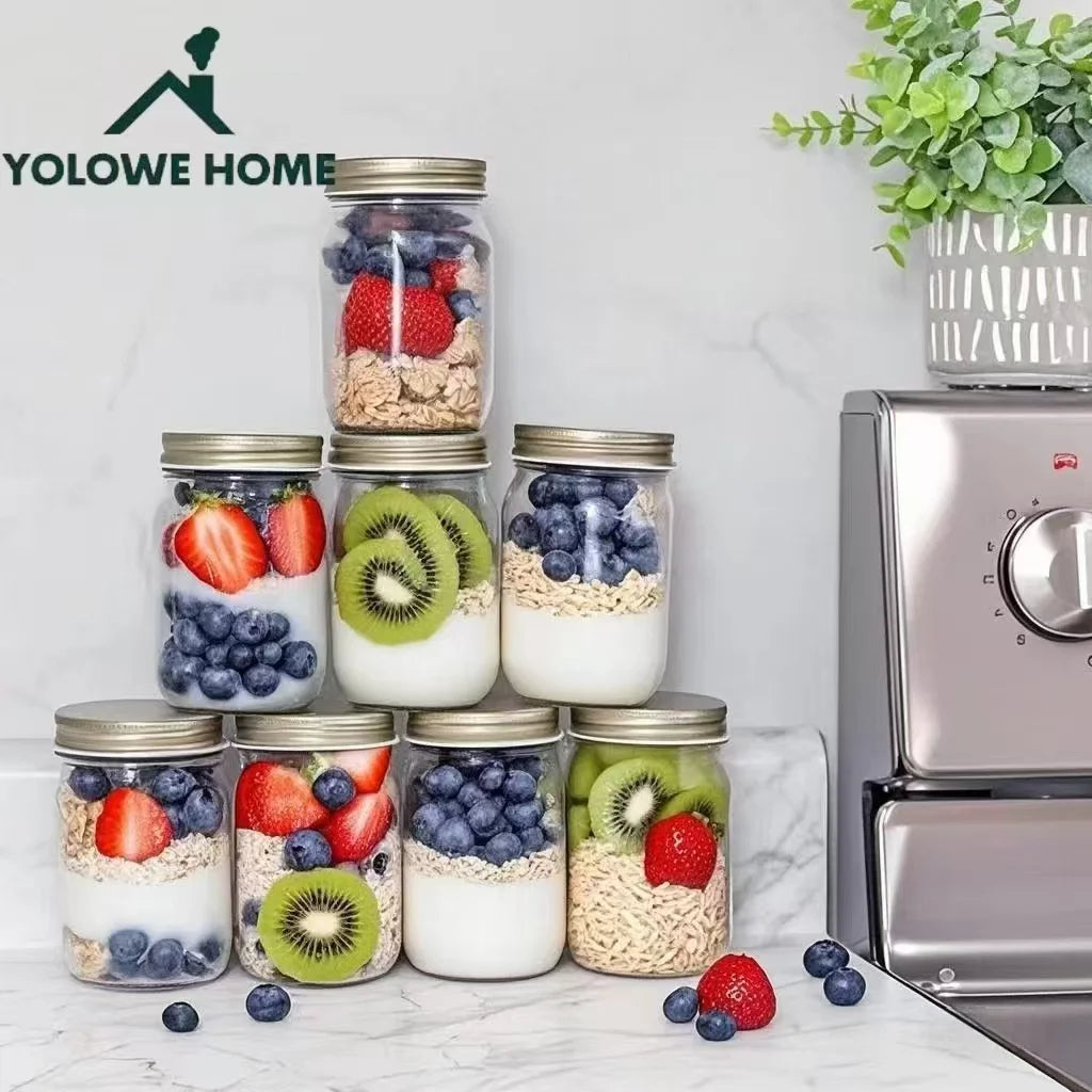 6Pcs, 12Pcs, 500Ml/16Oz, Glass Mason Jars, Glass Storage Jars, Kitchen Storage Containers, Glass Sealed Jars, Pickle Jars, Regular Sealing Lids, Suitable for Jam, Salad Dressing, Honey, Shower/Wedding Gifts
