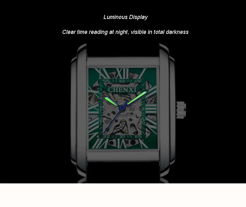 Square Skeleton Mechanical Watches for Man Luxury Business Casual Man Automatic Watch Leather Strap Gift Hand Clock for Men