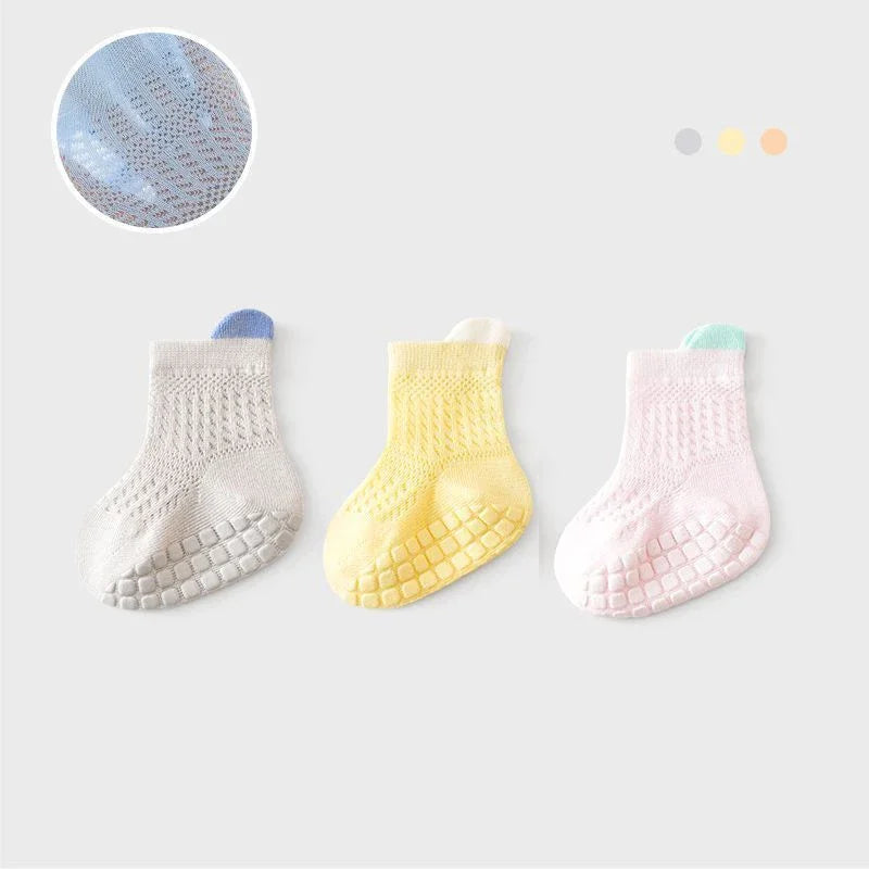 3pairs/lot 6 Colored Of Net Eye Non-slip Baby Girl Sock Hollow-out Breathable Thin Infant Girl Cotton Socks Children's Socks Kit