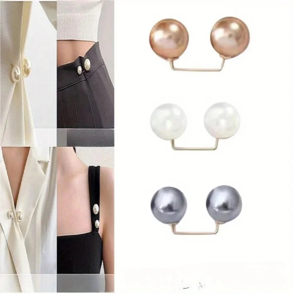 Double Pearl Pin Brooch For Women Clothing Dress Fixed Safety Pin Woman Brooch Accessories Pants Decoration Pearl Jewelry Clip