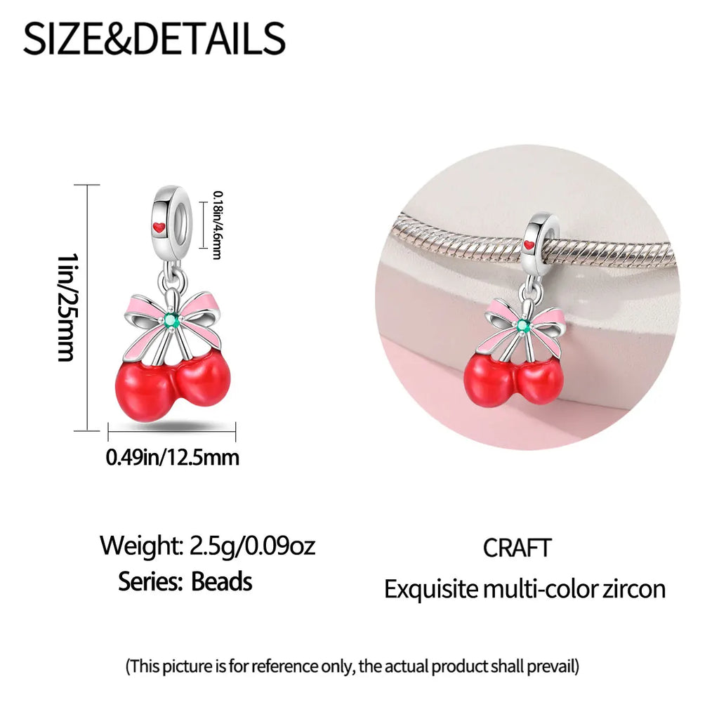 New 925 Silver Plated Strawberry Cherry Avocado Fruit Charms Beads Fit 3mm 925 Original Bracelets DIY Birthday Jewelry Gift