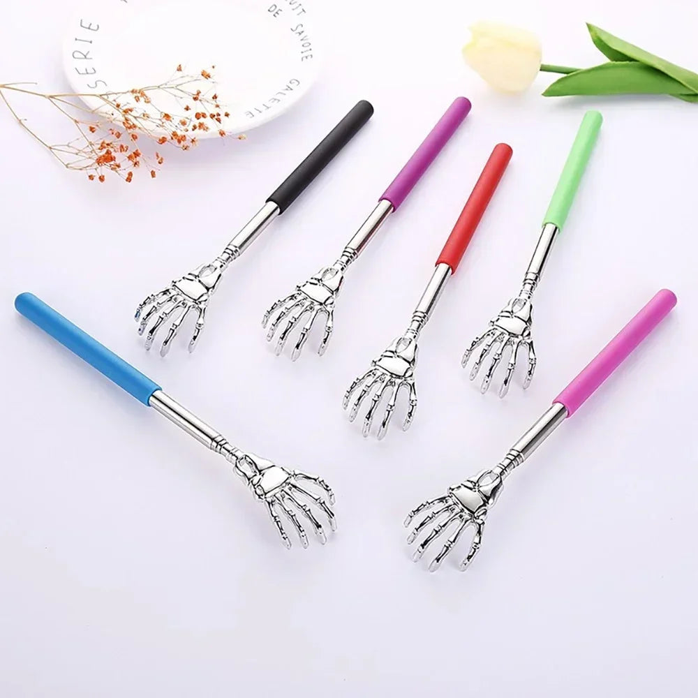 1PC Extendable Back Scratcher Stainless Steel Portable Telescopic Rubber Handle Back Scratchers For Halloween Christmas