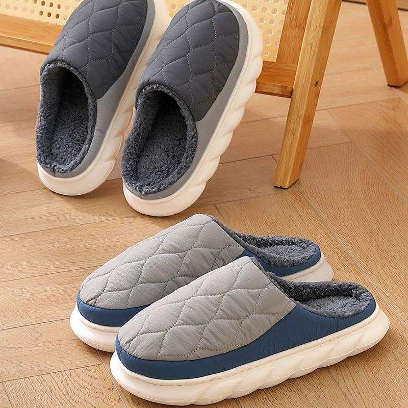 Winter Casual Men's Slippers Indoor Waterproof Home Shoes Fur Flat Warm Fashion Couples Bedroom Houseshoes Large size 48/49