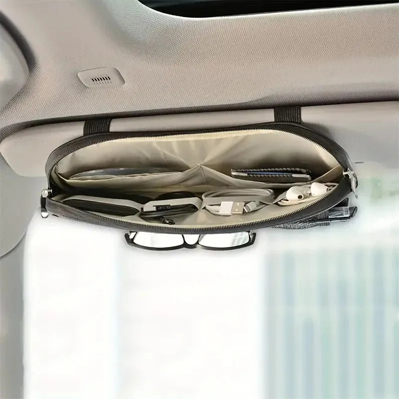 1 Piece Car Sun Visor Organiser, Sunglasses Holder with Zip Pouch for Car, Truck, SUV Car Interior Accessories