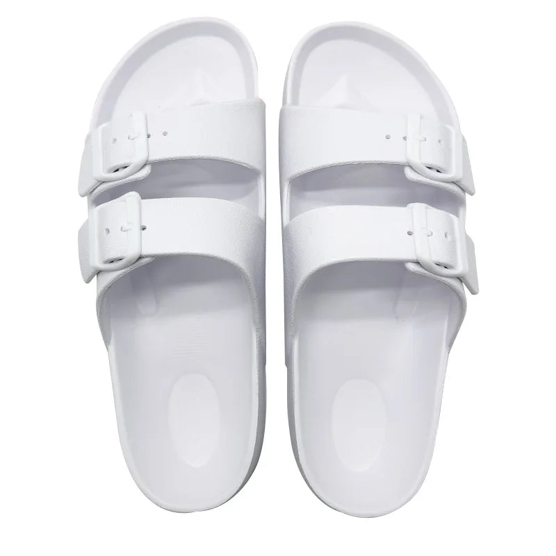 Shevalues Summer Flat Slippers For Women Men 2025 New Thick Sole Sandals With Double Buckle Fashoin Outdoor Antiskid Beach Slide