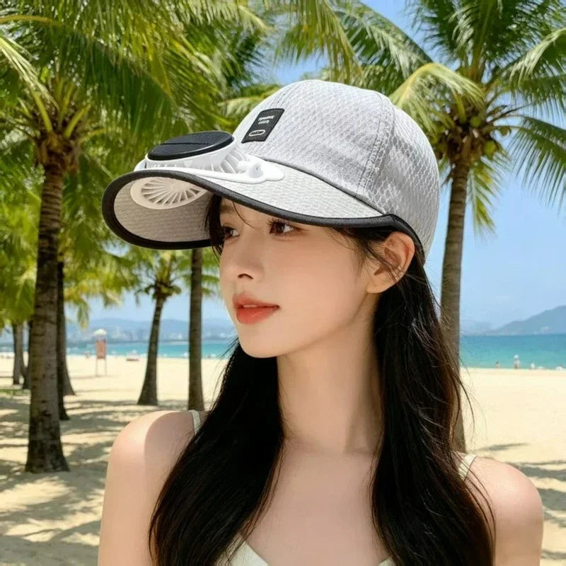 USB Rechargeable Solar Cooling Hat Outdoor Baseball Cap with Built in Fan Breathable Mesh Adjustable Wind Speed Camping Fishing