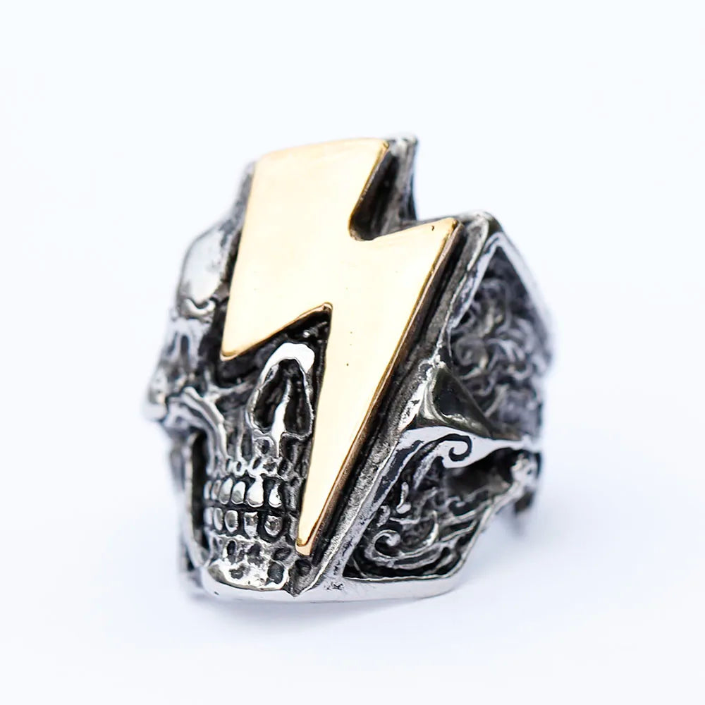 2022 New Stainless Steel Lightning Skull Ring For Men Punk Rock Gothic Punk Metal Rock Biker Jewelry Accessories Wholesale