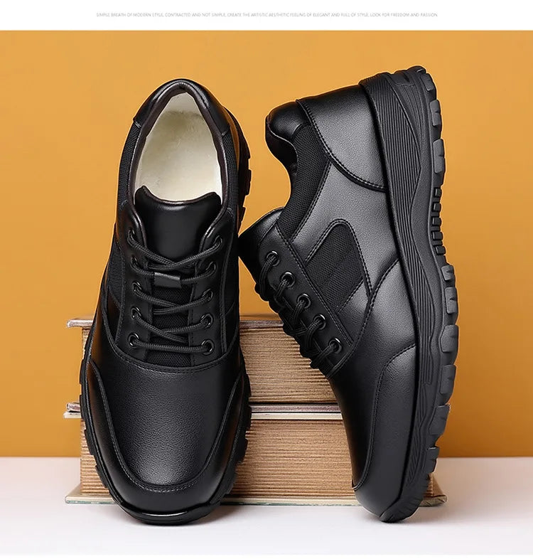 New Platform Cow Leather Casual Sneakers for Men Designer Autumn Winter Cotton Black Outdoor Men's Sports Shoes Zapatos Hombre