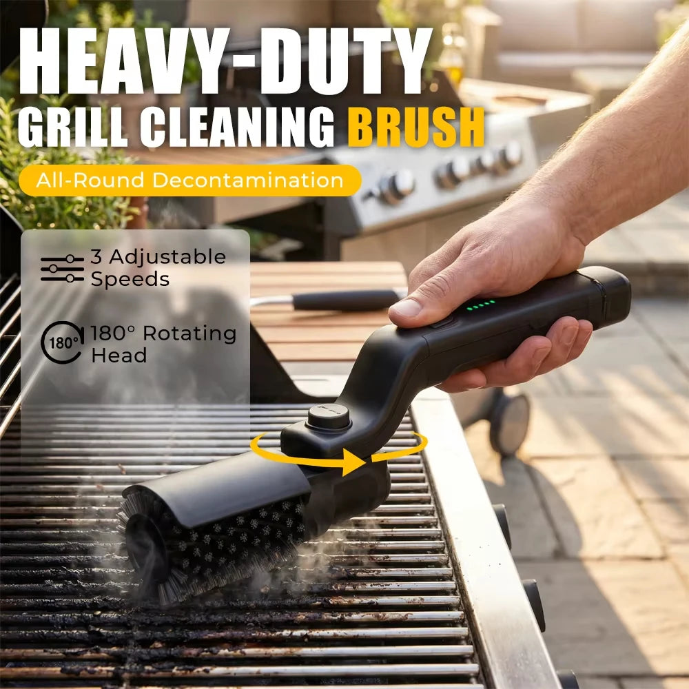 TINSOL Electric BBQ Cleaning Brush, Wireless Rechargeable Rotatable Foldable Heavy-Duty Oil Cleaning Brush for Grills