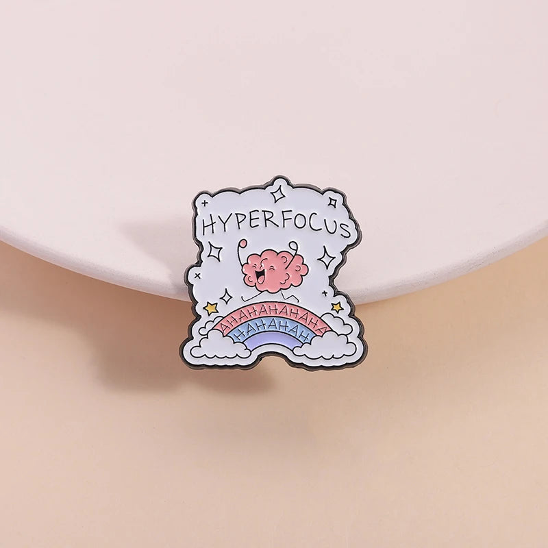 Hyper Focus Funny Brain Enamel Pin Mental Health Awareness Metal Brooch Lapel Backpack Badge Fashion Jewelry Gift for Friends ﻿