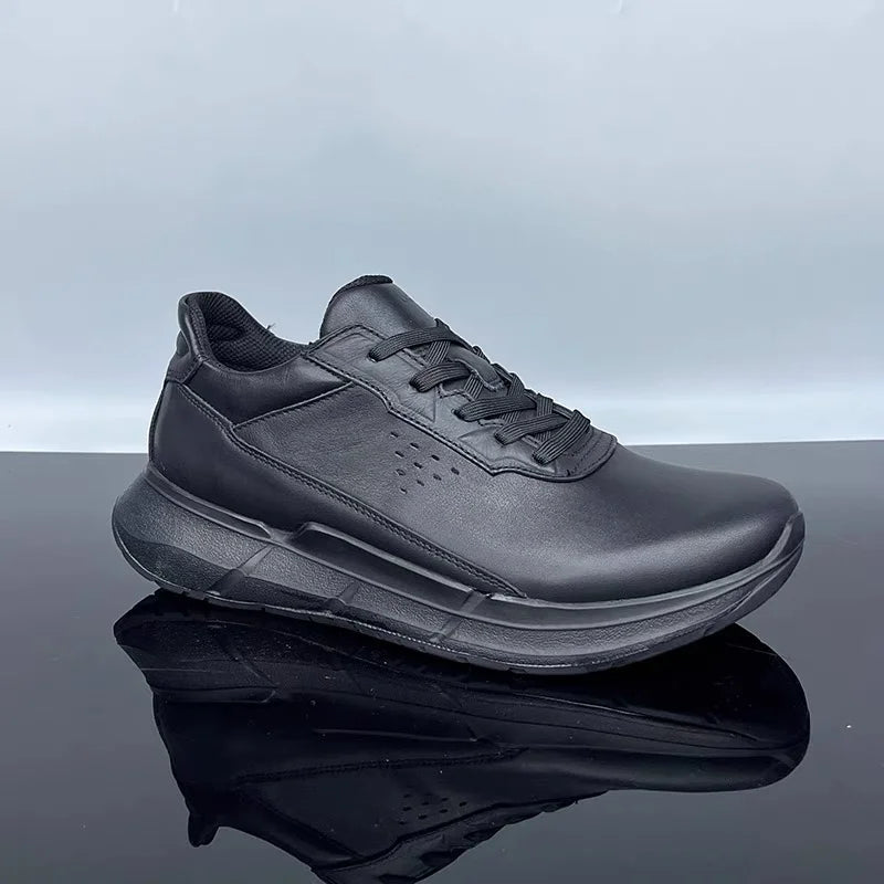 High Quality Men's Genuine Leather Casual Shoes Thick Soled Wear-resistant Hiking Couple Shoes Trendy Black Sports Shoes for Men