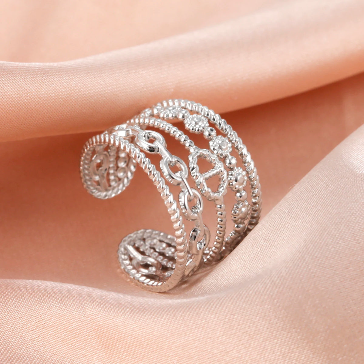 Amaxer For Women Lover's Rings Star Lace Beads Strip Stainless Steel Gold Color Silver Color Engagement Jewelry Party Gift