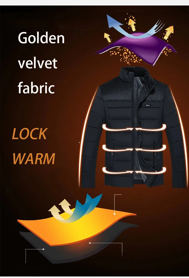 Puffer Jacket Men's Plush Thickened Parkas Stand Collar Jacket Men's Coat Winter Warm Thick Zipper Coat Padded Overcoat for Men