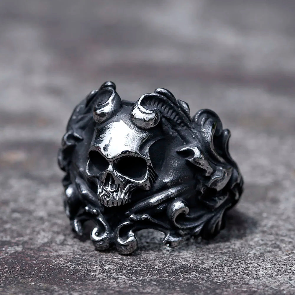 NEW Men's 316L Stainless-Steel Rings Calvarium Skull Devil Ring for Gothic Decorative Pattern Jewelry Gift Free Shipping