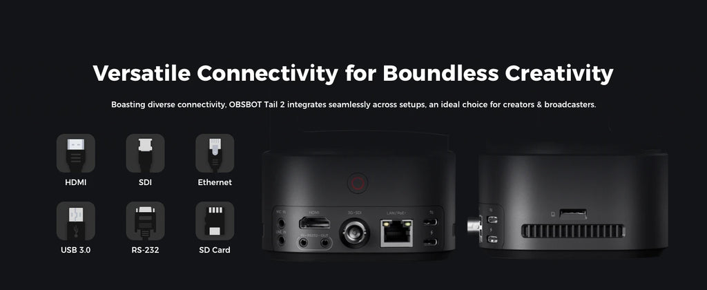 OBSBOT Tail 2 PTZR NDI Camera 4K@60FPS, Pro AI Tracking, 1/1.5" CMOS, 50MP, 5X Optical Zoom, 12X Hybrid Zoom, SDI/HDMI/IP/USB 3.