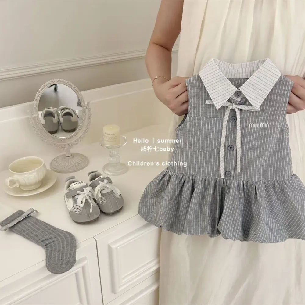 25 Baby Girls Summer Dress Long Shirts Striped Kids Birthday Elegant Dresses Children Vestidos Clothes 0-7Y