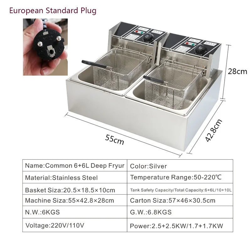 Commercial Desktop Stainless Steel Deep Fryer Western Kitchen French Fries Machine Fried Chicken Oven Electric Frying Oven