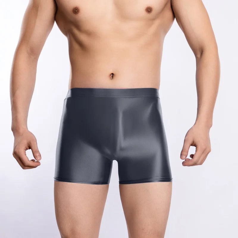 underwear men boxers  Mens Glossy Oily boxer shorts Elastic Underwear softThin Panties Breathable Underpants Smooth elasticity