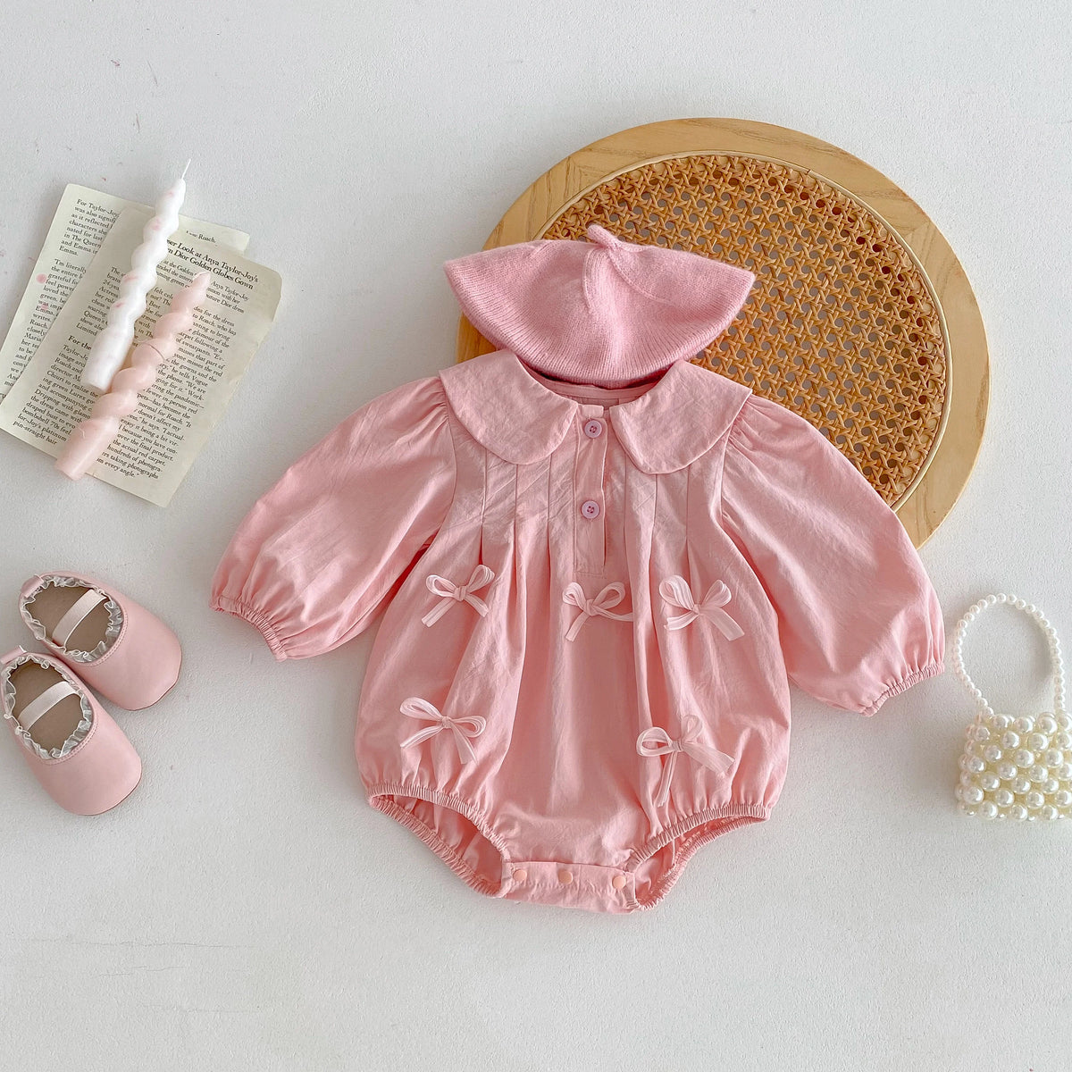Spring and Autumn baby Girl Cute Bow Long Sleeve Triangle Climbing Suit Princess Onesie Crawling Suit, Suitable for Outdoor
