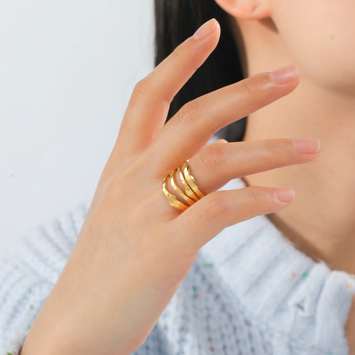Amaxer For Women Lover's Rings Star Lace Beads Strip Stainless Steel Gold Color Silver Color Engagement Jewelry Party Gift