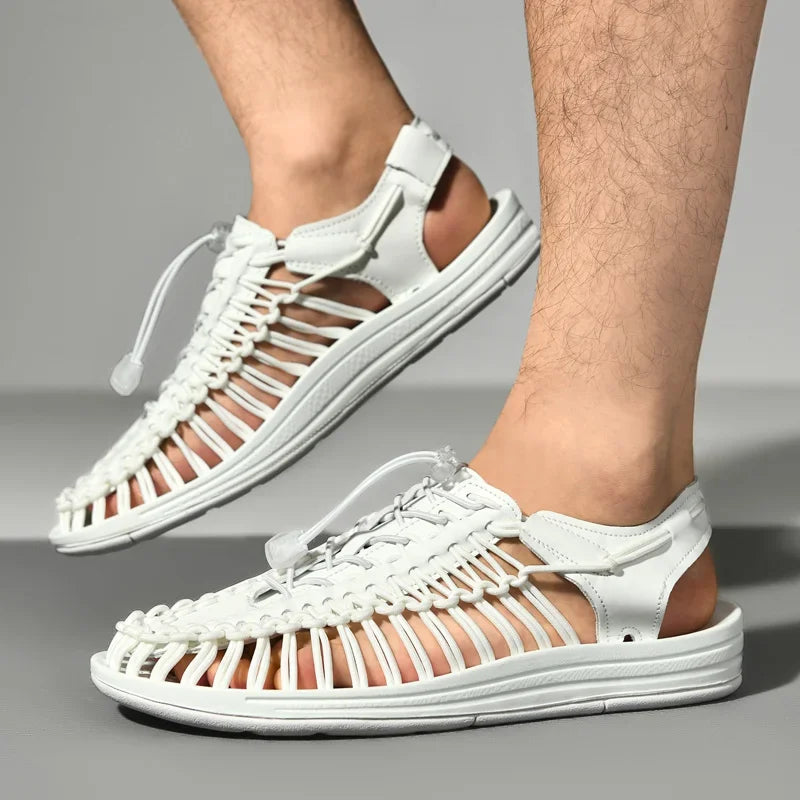 Summer Men Sandals Fashion Handmade Weaving Design Beach Sandals Breathable Casual Flat Sandals Outdoor Couples Sandals Size 48