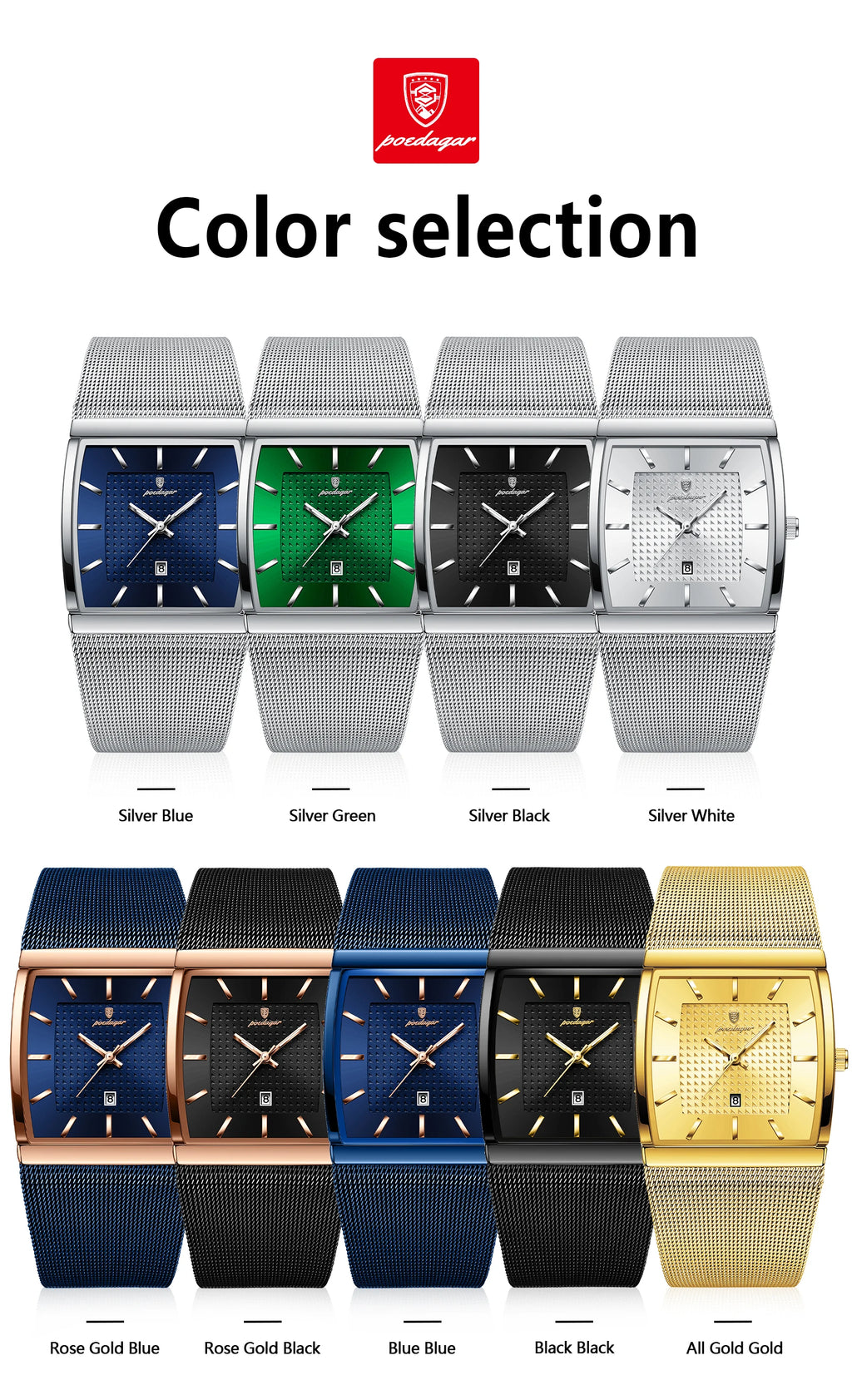 POEDAGAR Luxury Business Men's Watch Stainless Steel Mesh Waterproof Luminous Man Wristwatch Date Quartz Fashion Watches For Men