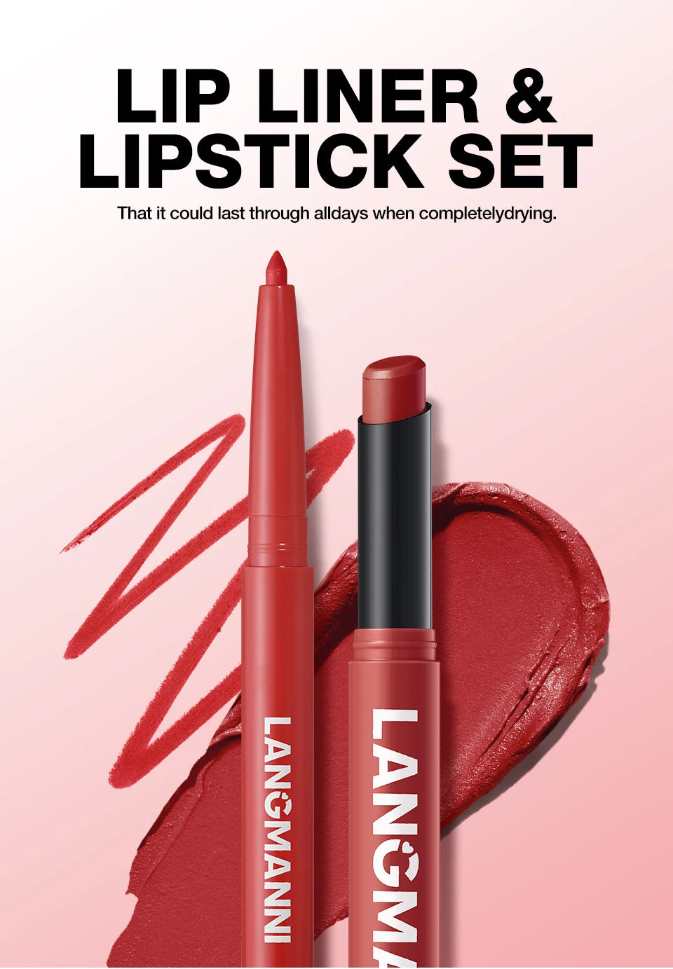 Conjunto de batom e delineador de lábios integrado, à prova de água, sem manchas, não desbota, não transfere, de longa duração, fácil de criar uma maquilhagem perfeita!