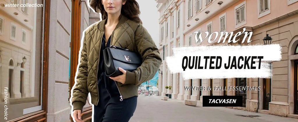 TACVASEN Padded Warm Jackets Womens Fashion Retro Pilot Jacket Diamond Quilted Coats Full Zip Up Pockets Casual Outwear