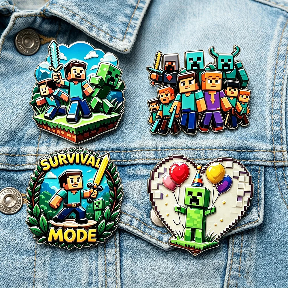 4/8pcs Adventure Enamel Pins Set, Pixel Game Character Metal Lapel Brooches, Cute Monster Decorative Badges for Backpack