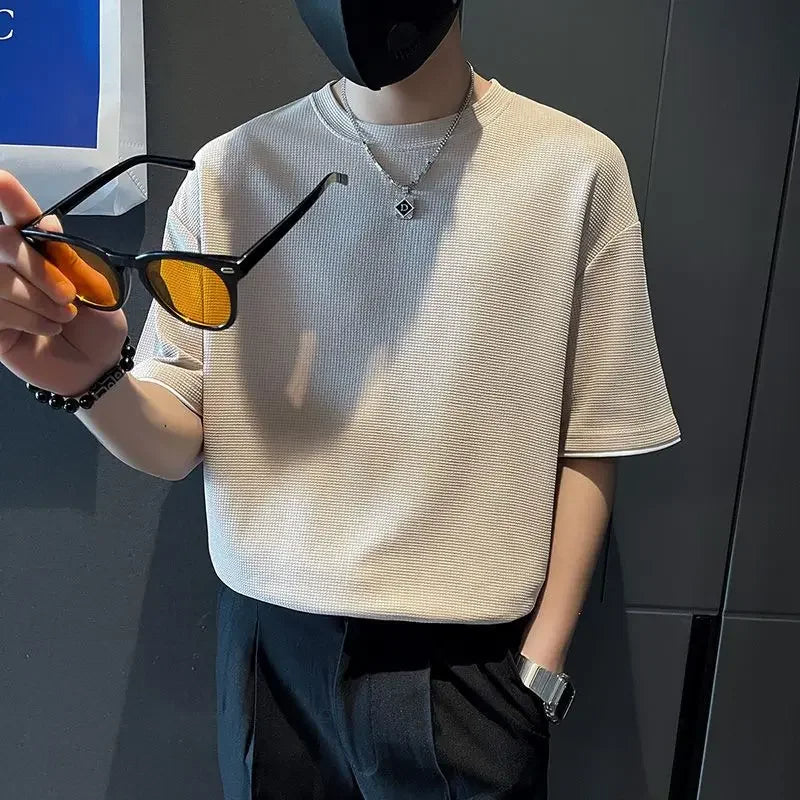 Top T Shirt for Men Orange O Neck Man Tee Shirts Plain Clothing Streetwear No Logo Cool Hot Loose Basic High Quality Aesthetic S
