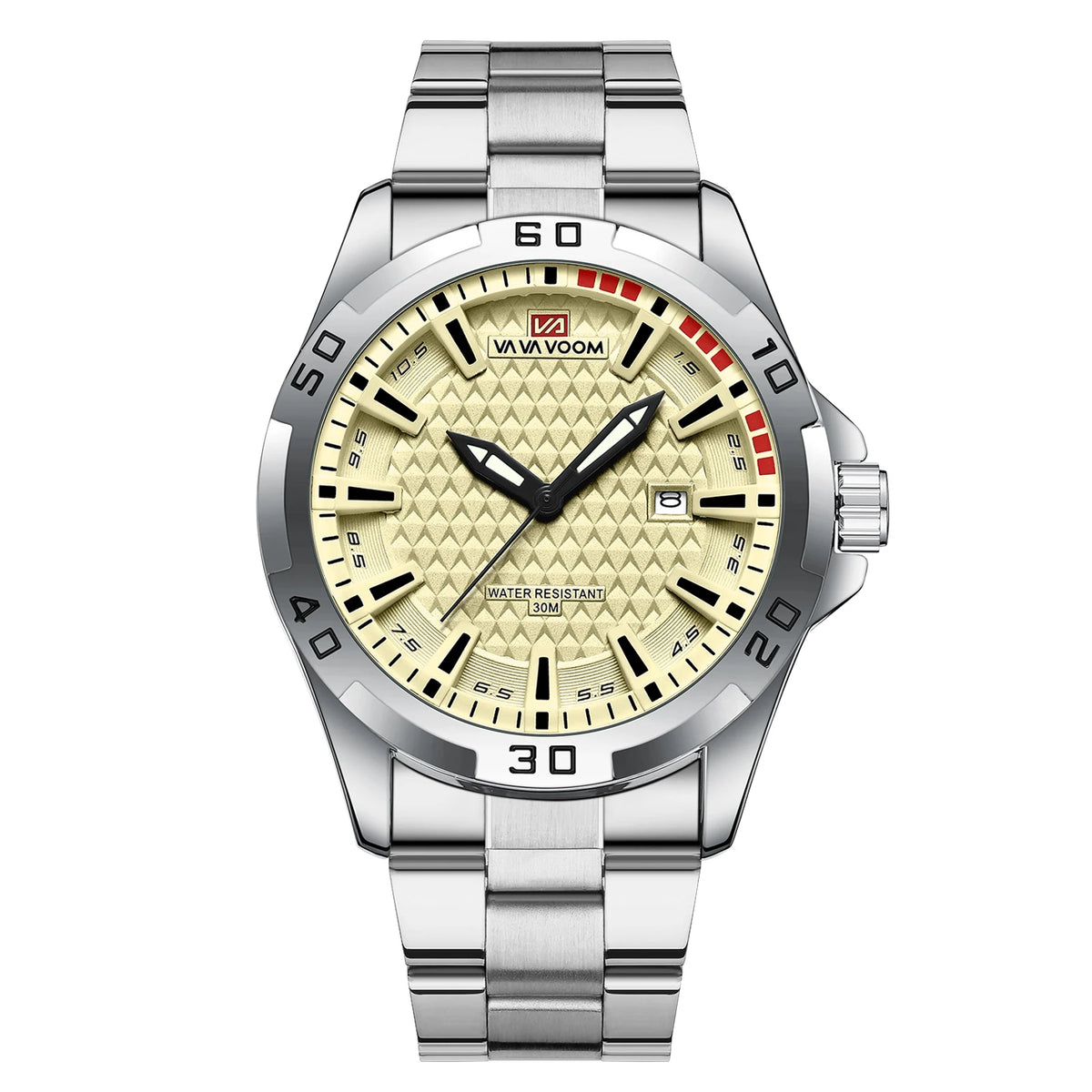 Stainless Steel Men Quartz Watch Business Fashion 45mm Calendar Clock Silver Sports 3Bar Waterproof Gift Wristatch for Men Reloj
