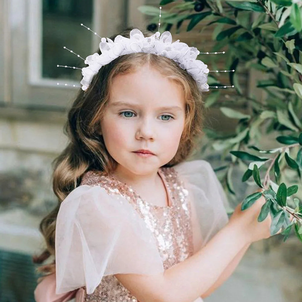 Fairy Flower Headband Sweet Lovely Girl Lace Floral Pearls Hair Hoop For Princess Wedding Birthday Headwear Accessories Gifts