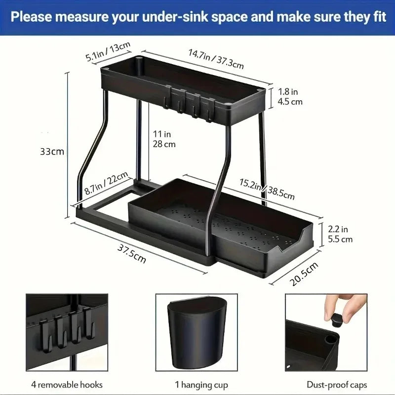 Kitchen lower sink rack Double pull-out countertop finishing rack Bathroom storage rack Kitchen storage rack