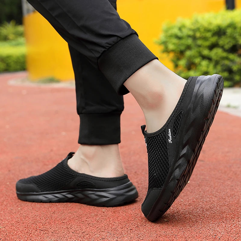 YRZL Mens Half Slippers Summer Breathable Mesh Mens Shoes Outdoor Casual Walking Shoes Large Flat Light Mesh Slippers Sandals