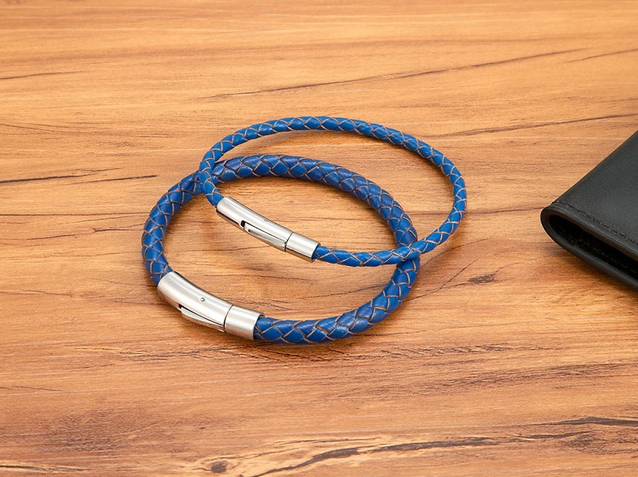 Pulseira de Pele Clássica para Homem TYO 3/4/5/6/8mm 3 Cores Bracelete Moderna com Fecho Magnético Acessórios Artesanais Personalizados Presente por Grosso