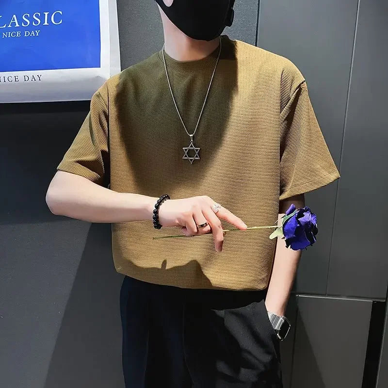 Top T Shirt for Men Orange O Neck Man Tee Shirts Plain Clothing Streetwear No Logo Cool Hot Loose Basic High Quality Aesthetic S