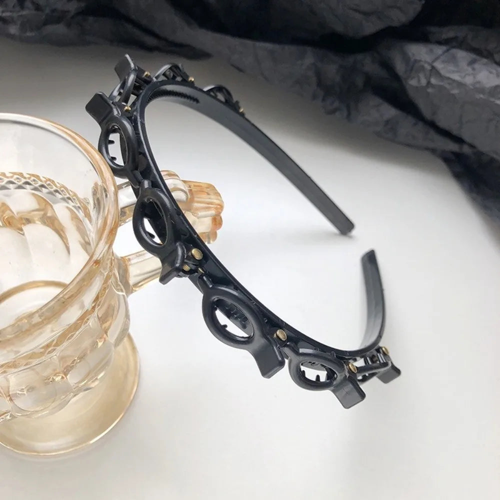 Adjustable Headband with Clips Double Bangs Hoop Design Multi Layer Toothed Braid Tool with 8 Clips Hair Styling Accessories