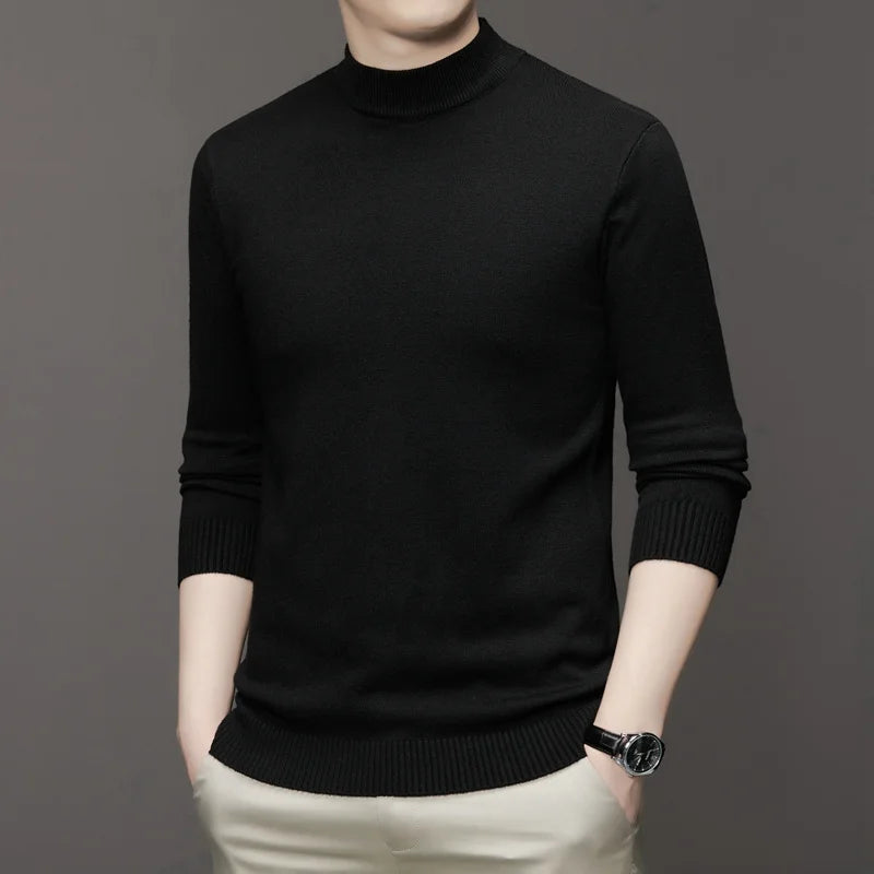 New Sweatwear Men's Half Neck Basic Solid Color Sweaters Round Neck Elastic Pullovers Warm Autumn Knitted Oversized Sweater Men