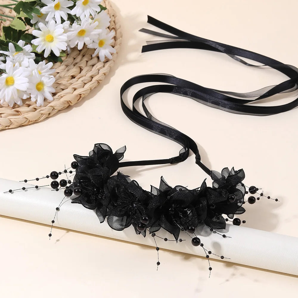 Fairy Flower Headband Sweet Lovely Girl Lace Floral Pearls Hair Hoop For Princess Wedding Birthday Headwear Accessories Gifts